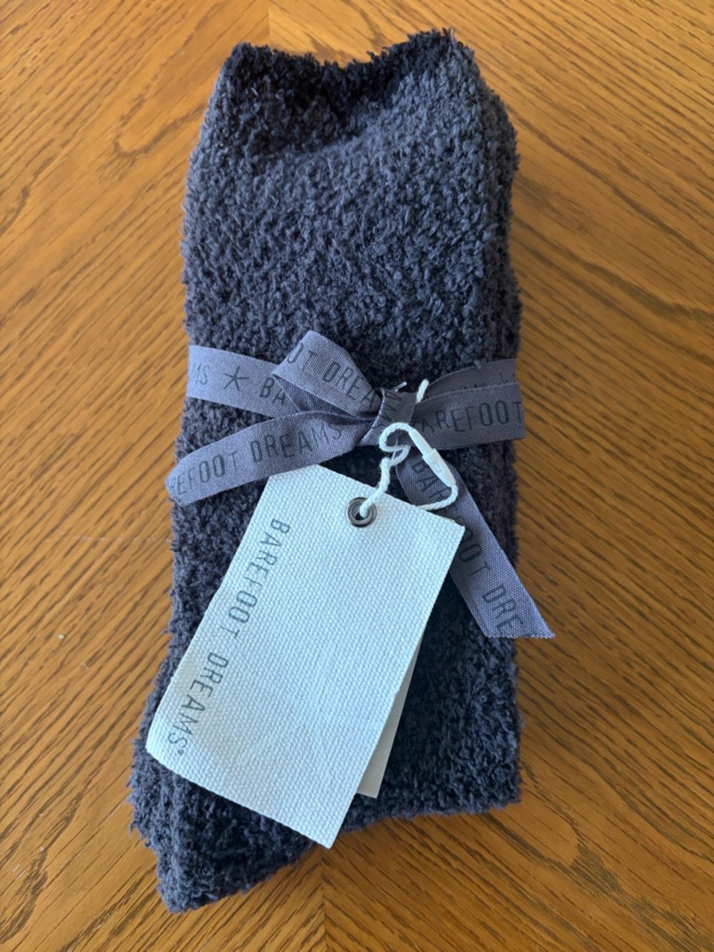 Barefoot Dreams Charcoal Plush Socks with Branded Ribbon